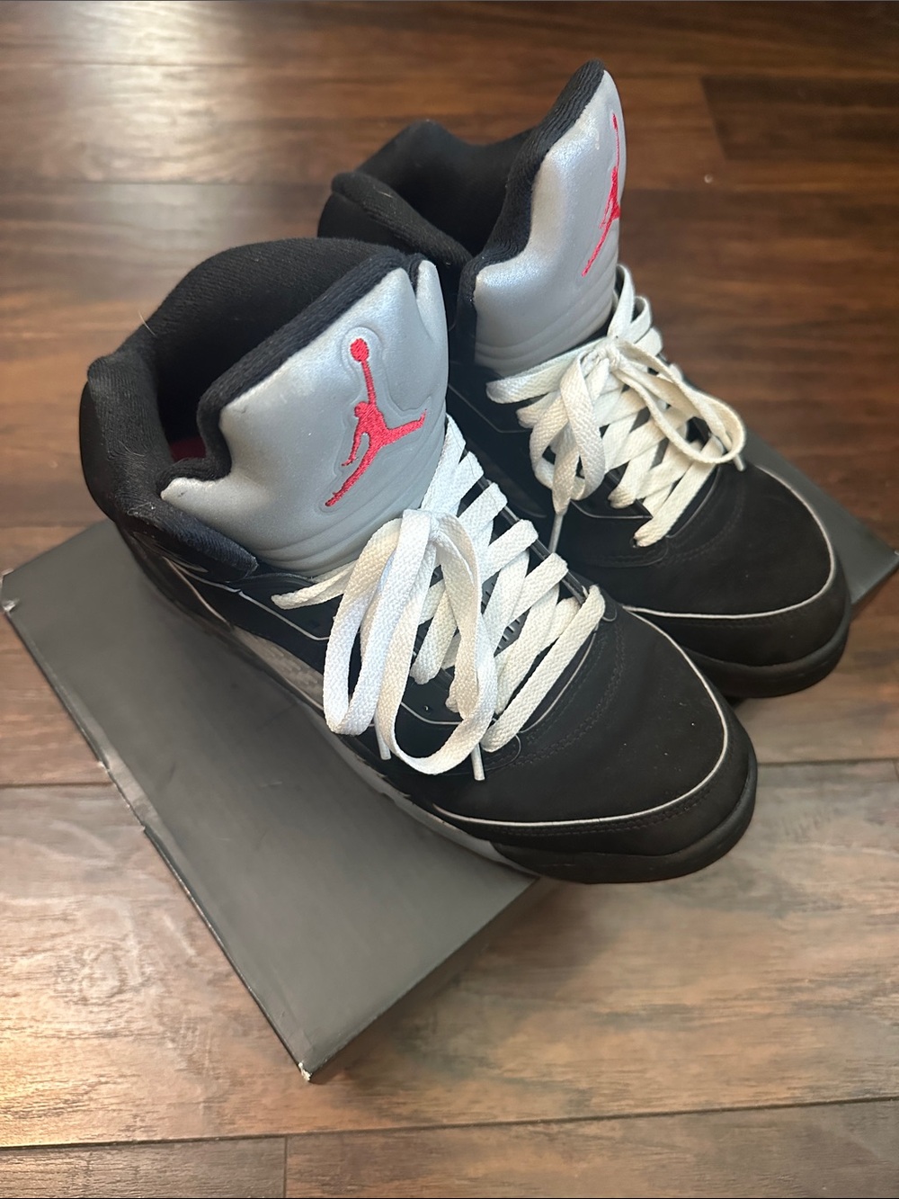 Jordan Black, Silver & Red High-Top Basketball Sneakers